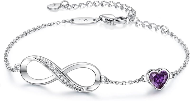CDE Infinity Heart Birthstone Charm Link Bracelet for Women 925 Sterling Silver Adjustable Mother's Day Christmas Day Gift Anniversary Birthday Jewelry for Wife Girlfriend Her - Image 1