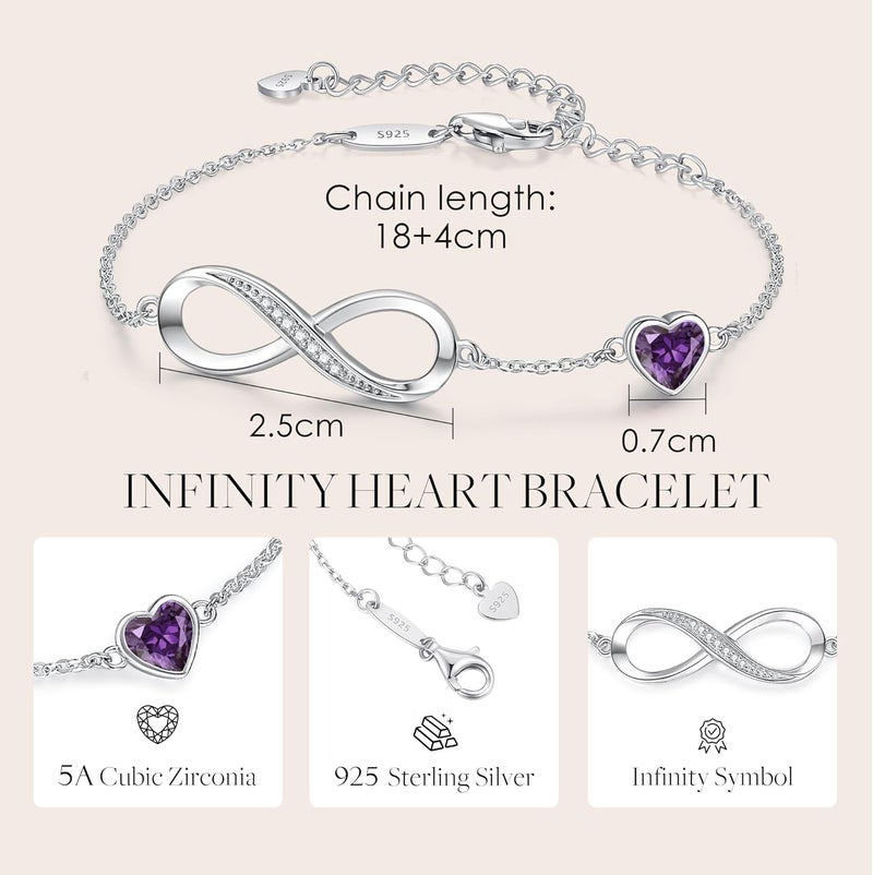 CDE Infinity Heart Birthstone Charm Link Bracelet for Women 925 Sterling Silver Adjustable Mother's Day Christmas Day Gift Anniversary Birthday Jewelry for Wife Girlfriend Her - Image 5
