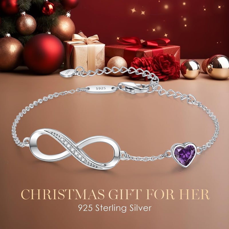 CDE Infinity Heart Birthstone Charm Link Bracelet for Women 925 Sterling Silver Adjustable Mother's Day Christmas Day Gift Anniversary Birthday Jewelry for Wife Girlfriend Her - Image 4