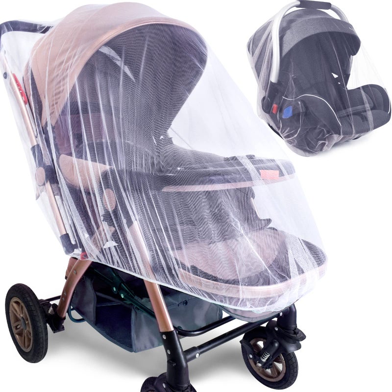 Durable Baby Stroller Mosquito Net 2 Pack Universal Elastic Edge Mesh Cover for Bassinets Cradles Playards Car Seats Mini Cribs Breathable Travel Essential Newborn Protection White