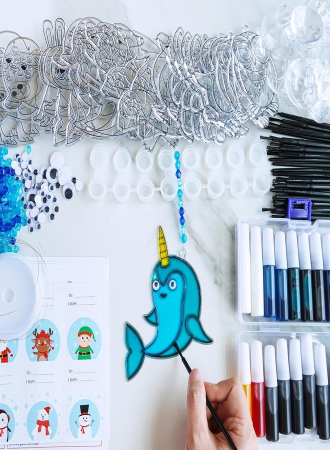 Winlyn 33 Sets Winter Polar Animal Suncatchers Ornaments Decorations DIY Window Paint Art Suncatchers Winter Craft Kits Winter Sun Catchers for Kids Christmas Holiday Classroom Activities Art Project - Image 3