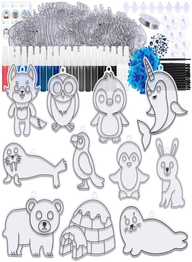 Winlyn 33 Sets Winter Polar Animal Suncatchers Ornaments Decorations DIY Window Paint Art Suncatchers Winter Craft Kits Winter Sun Catchers for Kids Christmas Holiday Classroom Activities Art Project - Image 2
