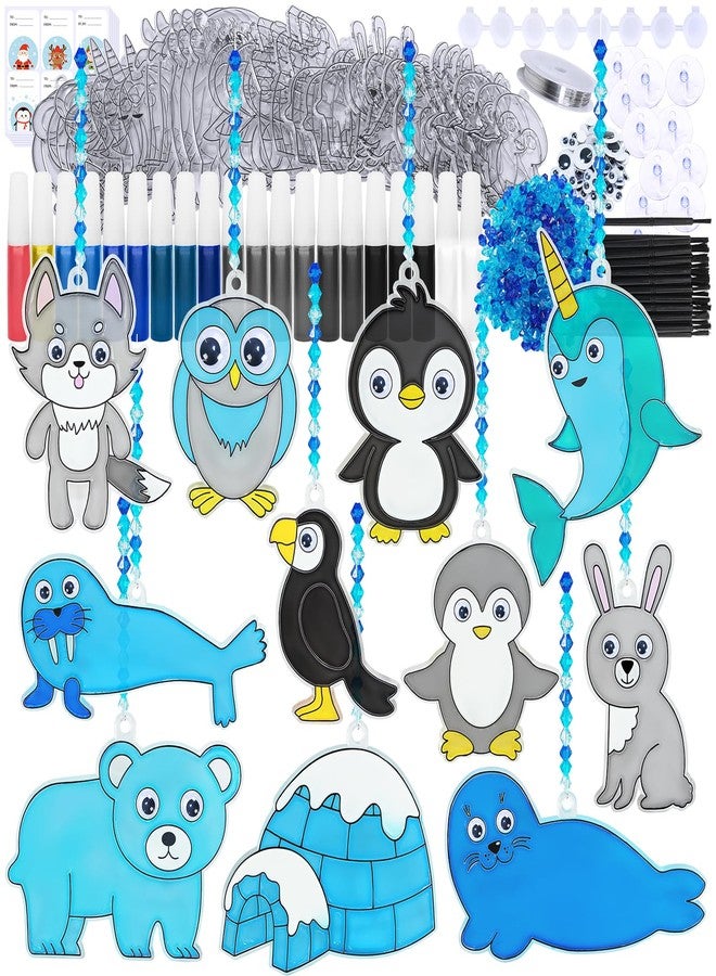 Winlyn 33 Sets Winter Polar Animal Suncatchers Ornaments Decorations DIY Window Paint Art Suncatchers Winter Craft Kits Winter Sun Catchers for Kids Christmas Holiday Classroom Activities Art Project - Image 1