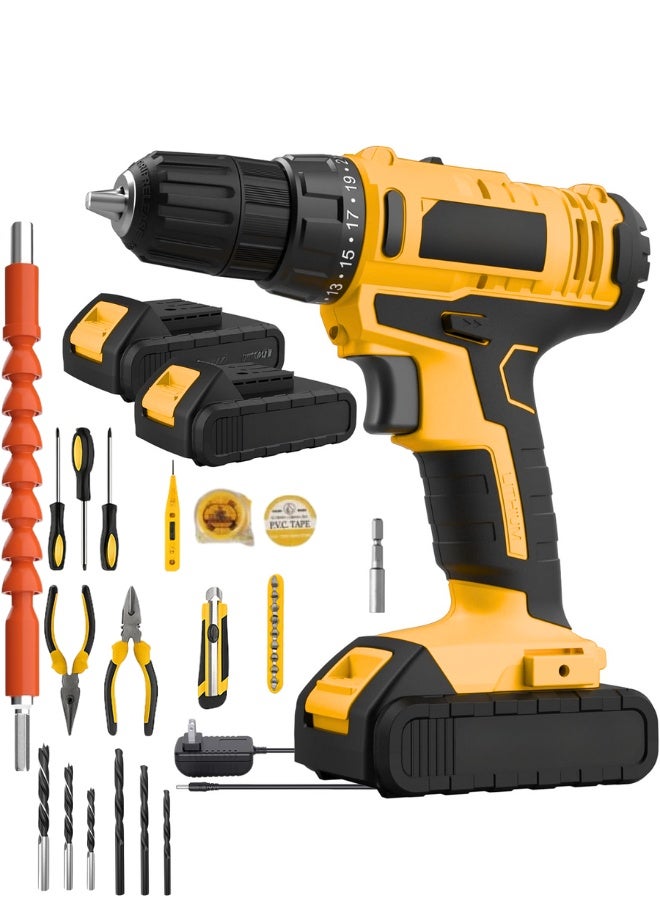 21V Cordless Drill/Driver Kit with 2 Batteries, Electric Screwdriver with 30Nm Torque, 21+1 Torque Settings, 2-Speed Modes, Keyless 3/8" Chuck, LED Work Light, Lightweight & Ergonomic Pistol Grip for Home DIY, Professional Projects, Includes Charger, Drill Bits, Sockets and Extension Rods - Image 1
