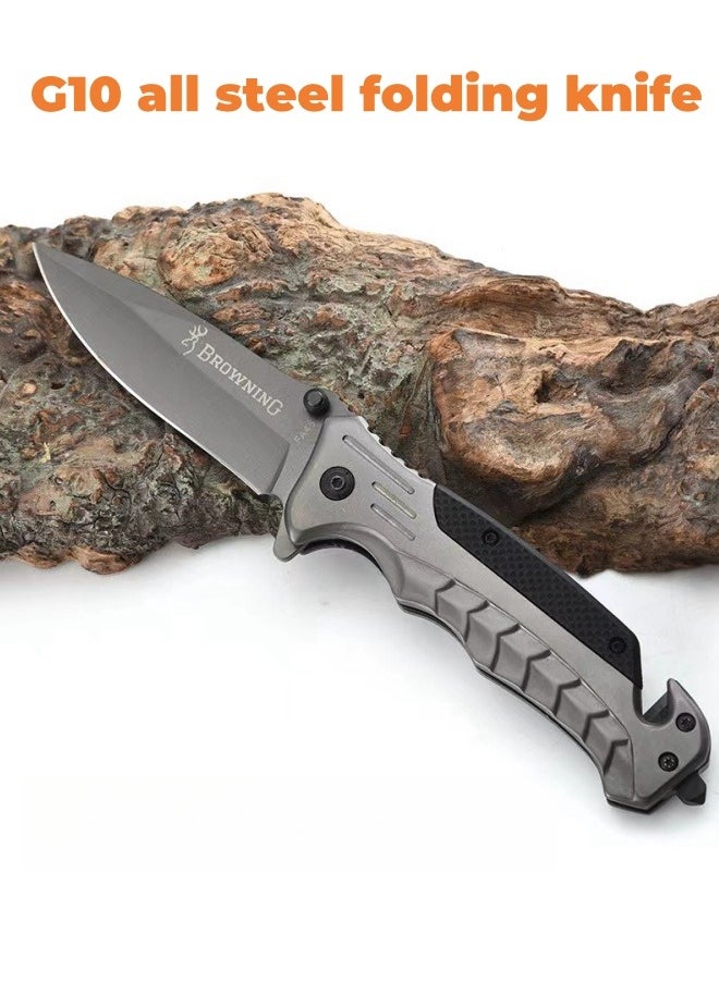 Browning - Multifunctional Stainless Steel Folding Knife G10 Handle All-Steel Portable Outdoor Folding Knife Outdoor Camping Fruit Knife - Image 1
