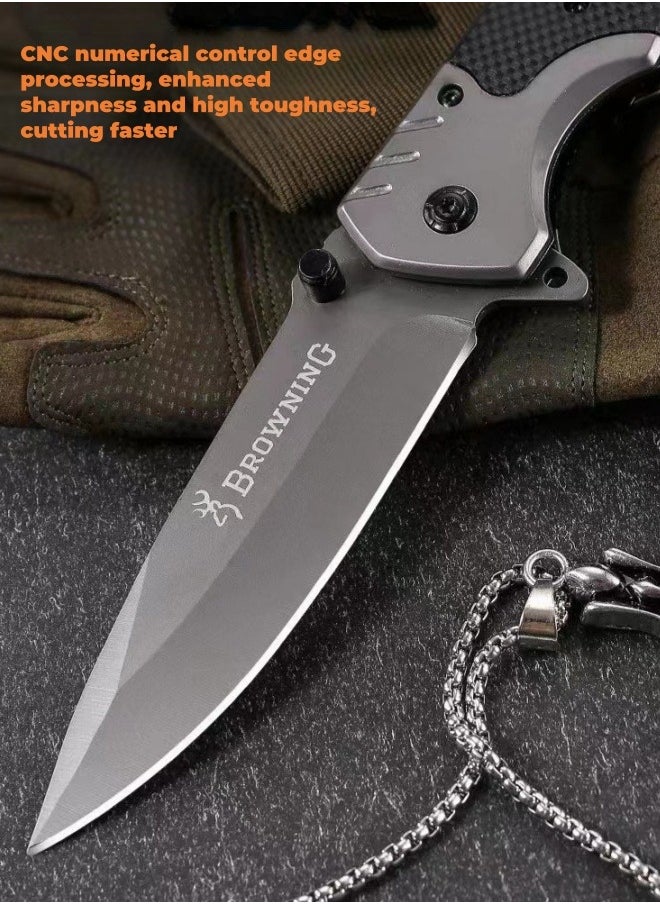 Browning - Multifunctional Stainless Steel Folding Knife G10 Handle All-Steel Portable Outdoor Folding Knife Outdoor Camping Fruit Knife - Image 1