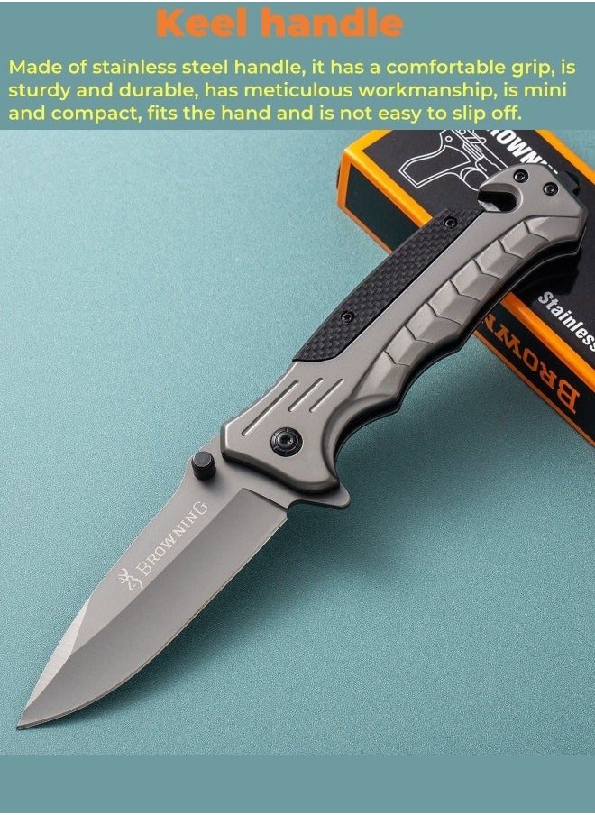 Browning - Multifunctional Stainless Steel Folding Knife G10 Handle All-Steel Portable Outdoor Folding Knife Outdoor Camping Fruit Knife - Image 1