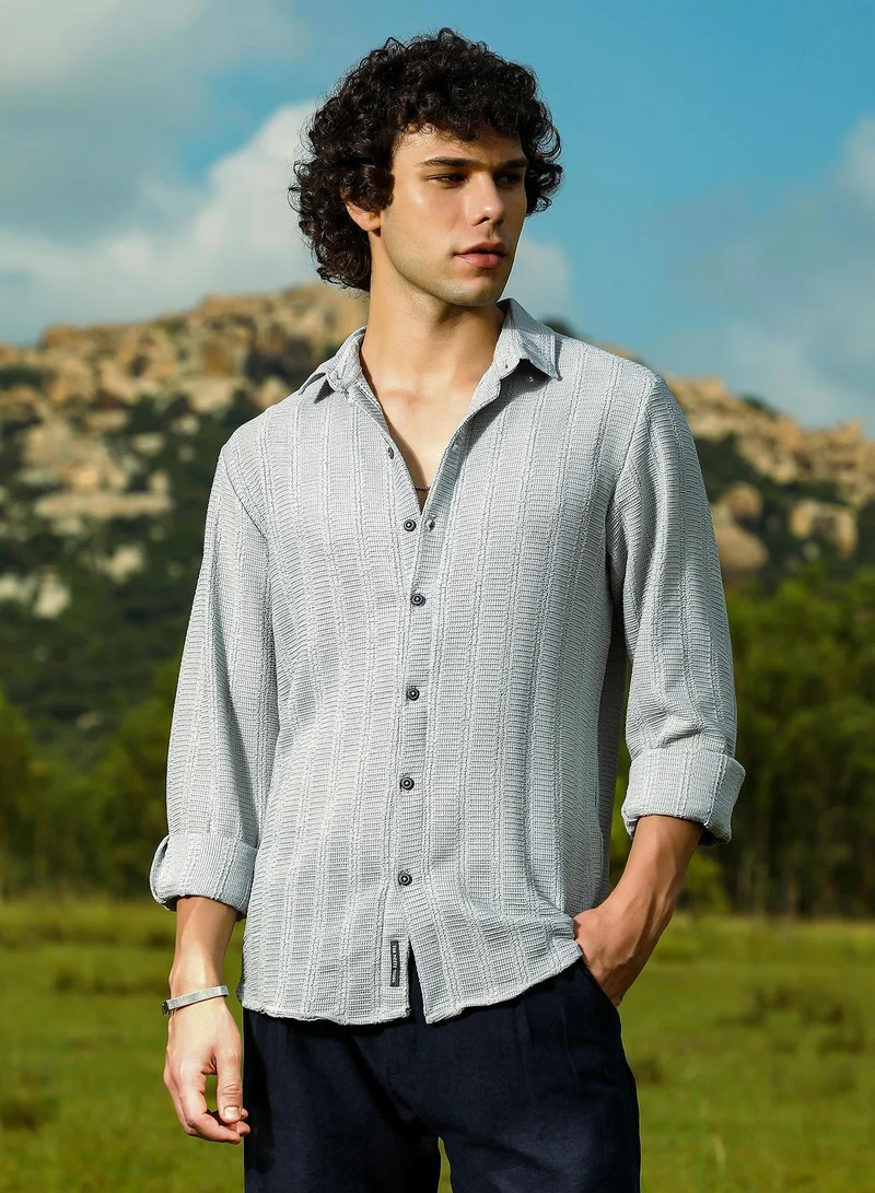 Campus Sutra Men's Coin Grey Wicker-Tactile Shirt