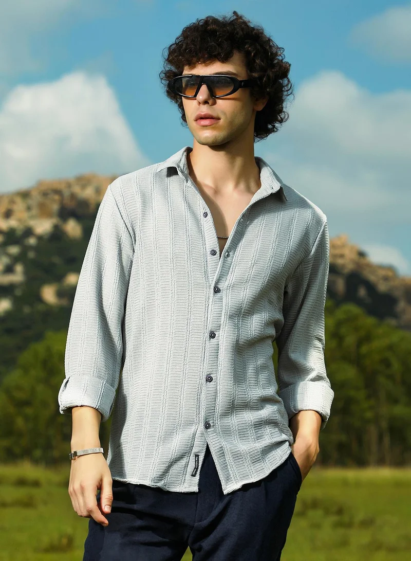 Campus Sutra Men's Coin Grey Wicker-Tactile Shirt