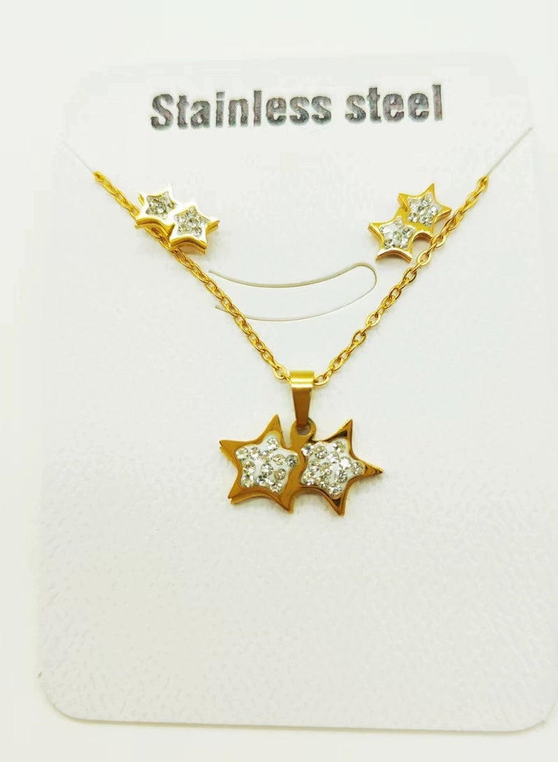 Goolsky Minimalist Geometric Star Jewelry Set – 3PCS Stainless Steel Earrings & Necklace, Delicate Gift for Her’s Daily Elegant Look