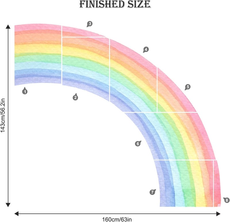 Supzone 55x63 Large Rainbow Wall Stickers Mural Watercolor Half Rainbow Wall Decals Peel and Stick Vinyl Wall Art Decor for Girls Bedroom Kids Nursery Living Room Playroom Toddler Visit The Supzone Store - Image 2