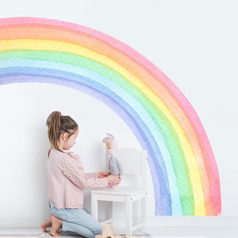 Supzone 55x63 Large Rainbow Wall Stickers Mural Watercolor Half Rainbow Wall Decals Peel and Stick Vinyl Wall Art Decor for Girls Bedroom Kids Nursery Living Room Playroom Toddler Visit The Supzone Store - Image 1