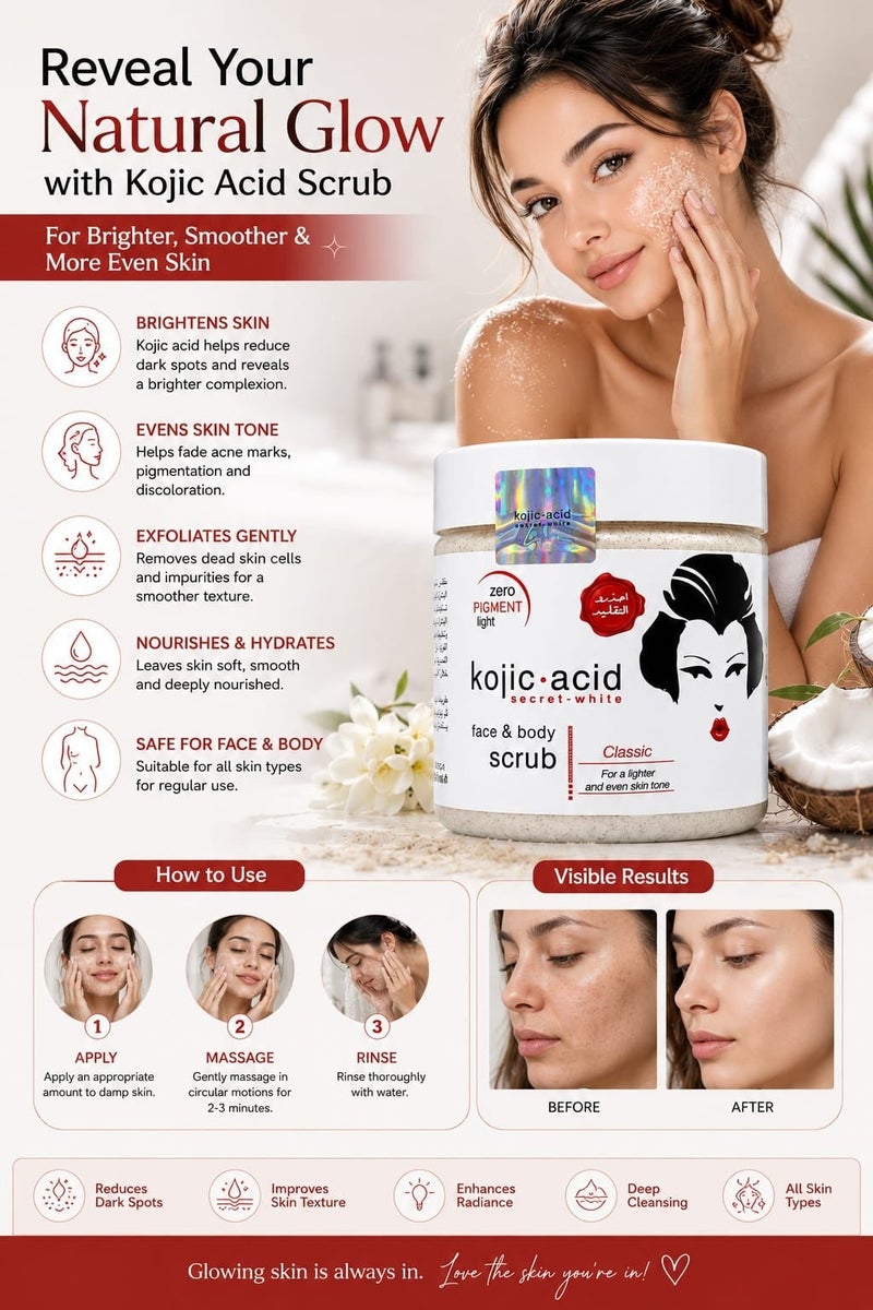 Kojic Acid Face & Body Scrub Classic For A Lighter And Even Skin Tone 500ml 521ml - Image 2