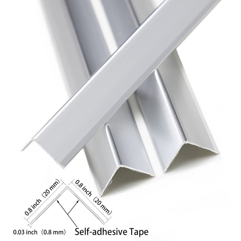 Trimold Matte Silver Aluminum Peel and Stick L Molding Corner Guards with 90Â° Angle for Wall Door Frame Cabinet Baseboard Protection and Decoration, 35.4in x 0.8in (3Pcs) - Image 4