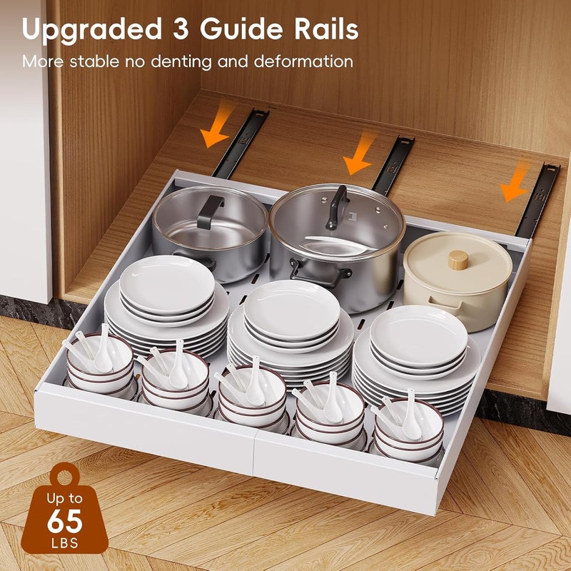 OneDream 2 Pack Pull Out Cabinet Organizer, 21" Deep Pull Out Drawers for Cabinets, No Drill Adhesive Slide Out Drawers for Kitchen Cabinets, Roll Out Shelves Adjustable Width 12.05"-20.4" - Image 3