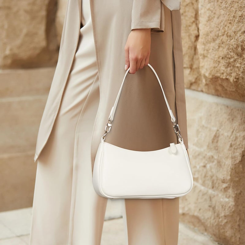 WantGor Clutch Tote Handbags, Shoulder Purse for Women Crossbody Bags Mini Hobo Bag Retro Vegan Leather Trendy Handbag (White) - Image 3