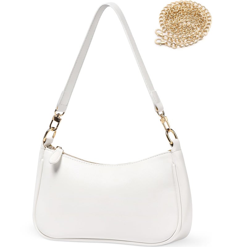 WantGor Clutch Tote Handbags, Shoulder Purse for Women Crossbody Bags Mini Hobo Bag Retro Vegan Leather Trendy Handbag (White) - Image 4
