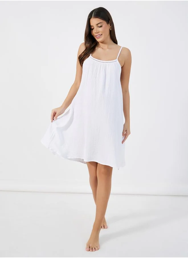 Styli Cotton Gauze Lace Ladder Insert Slip Dress