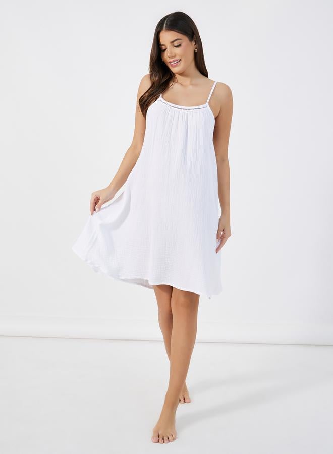 Styli Cotton Gauze Lace Ladder Insert Slip Dress  - Image 2