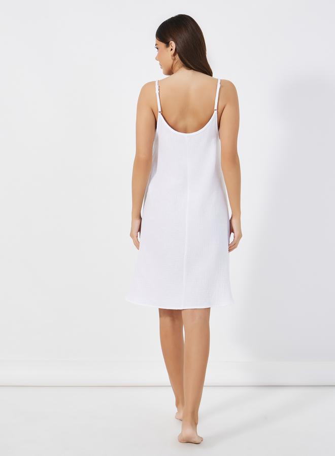Styli Cotton Gauze Lace Ladder Insert Slip Dress  - Image 4