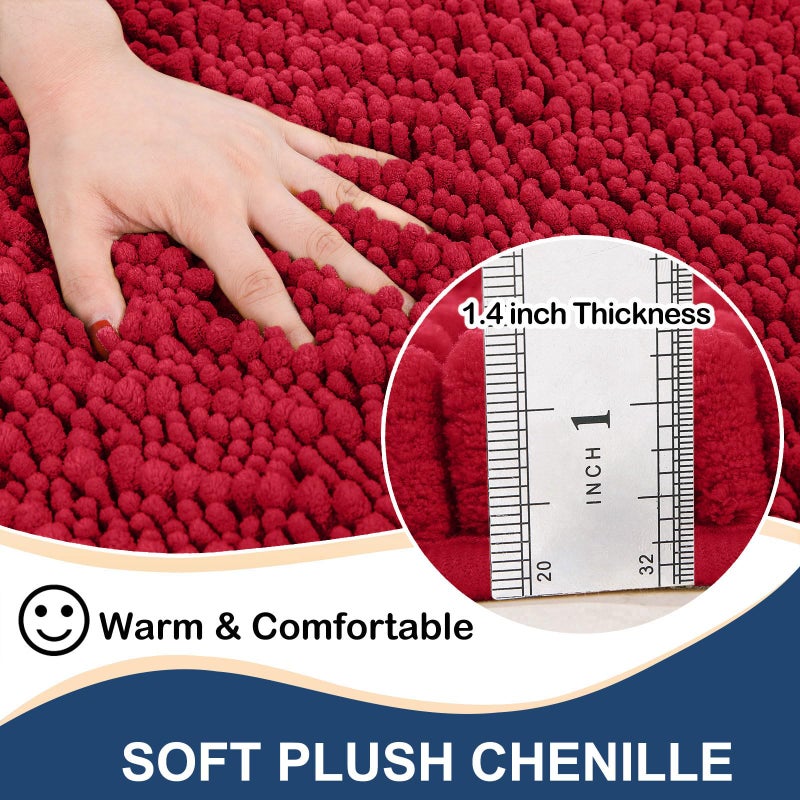Arotive Luxury Chenille Bathroom Rug Mat  Extra Soft Thick Absorbent Shaggy Bath Rugs  Non-Slip Machine Wash Dry Plush Bath Mats for Bathroom  Tub  and Shower (30""x20""  Red) - Image 1