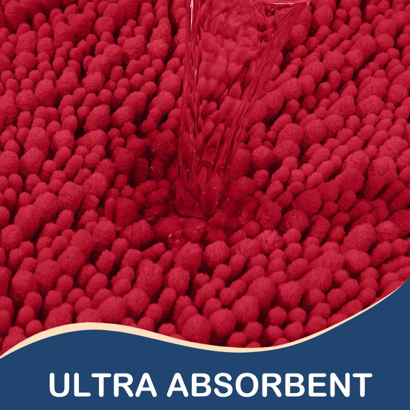 Arotive Luxury Chenille Bathroom Rug Mat  Extra Soft Thick Absorbent Shaggy Bath Rugs  Non-Slip Machine Wash Dry Plush Bath Mats for Bathroom  Tub  and Shower (30""x20""  Red) - Image 2