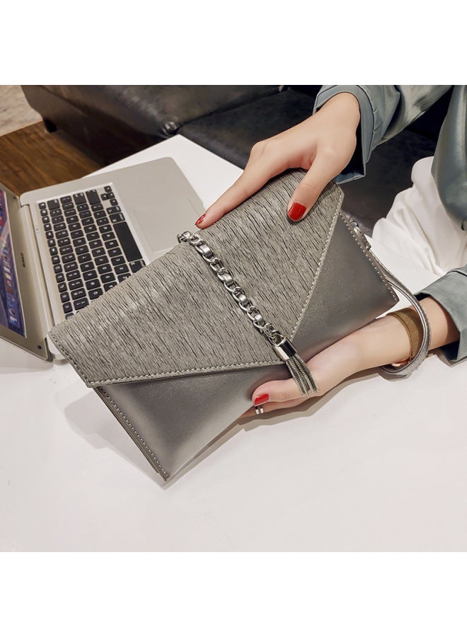 Handbag Women's 2020 Spring And Summer Fashion Hand-held Small Bag Dress Evening Bag Banquet All-match Tassel Clutch Bag-Color:Black - Image 2