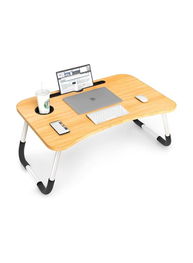 ترابيزة لاب توب قابلة للطي للسرير – أرجل قابلة للتعديل وغير قابلة للانزلاق مع حامل كوب وحامل تابلت ودفتر ملاحظات - Image 1