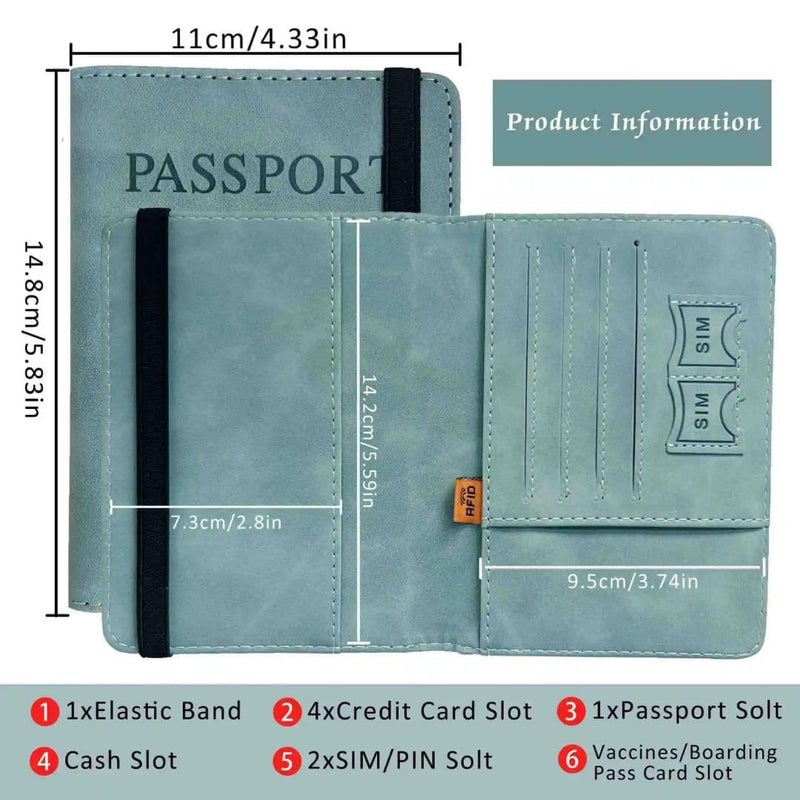 Premium Travel Passport Wallet, RFID Blocking PU Leather Card Organizer, Multiple Colors, Document Holder with Elastic Band, 14.58 x 11 cm (Green) - Image 1