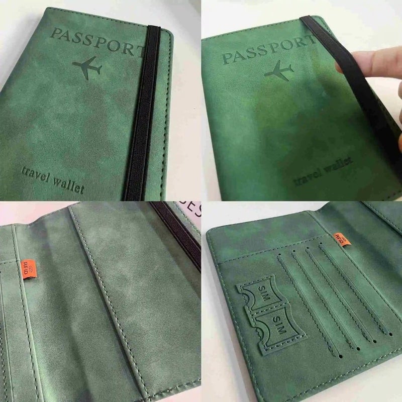 Premium Travel Passport Wallet, RFID Blocking PU Leather Card Organizer, Multiple Colors, Document Holder with Elastic Band, 14.58 x 11 cm (Green) - Image 2