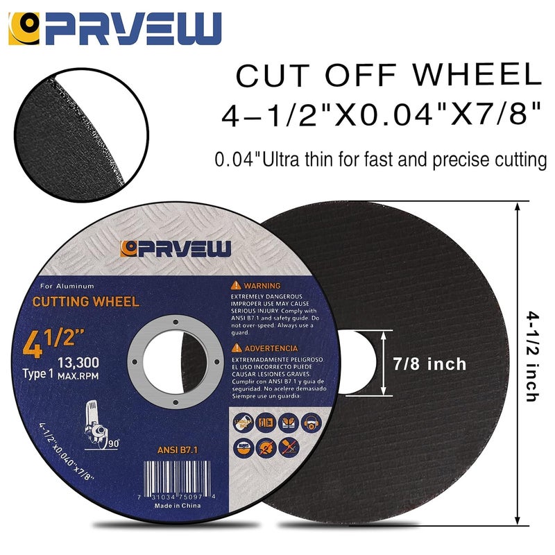 PRVEW 4 1/2 Inch Cut Off Wheels for Aluminum&Other Soft Metals,4 1/2"x0.04"x7/8" Aluminum Cutting Disc(50-Pack), Metal & Stainless Steel Aggressive Cutting Wheel for Angle Grinder - Image 2