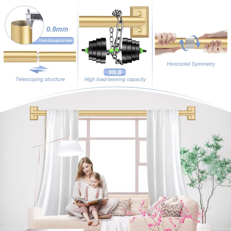 TANGWIN Gold Wrap Around Curtain Rods for Windows 48 to 90":Blackout Heavy Duty Adjustable Curtain Rod Room Darkening,Modern Industrial Curved French Return Metal Drapery Rods Easy Install,Brass Gold - Image 2