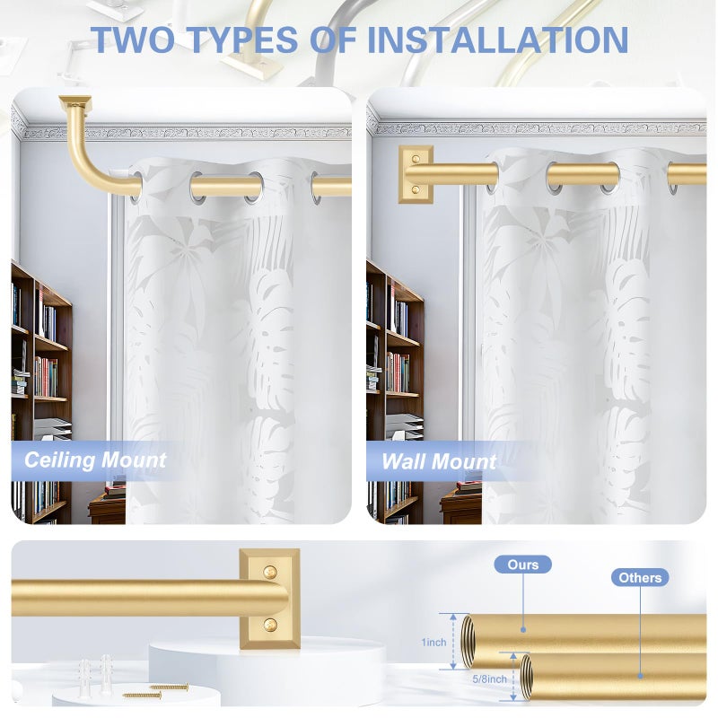TANGWIN Gold Wrap Around Curtain Rods for Windows 48 to 90":Blackout Heavy Duty Adjustable Curtain Rod Room Darkening,Modern Industrial Curved French Return Metal Drapery Rods Easy Install,Brass Gold - Image 4