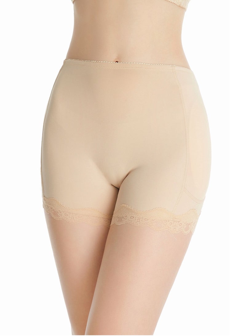 Loquat Great Elasticity Lace Stitching Body Shaper Tummy Control Boxer Briefs Solid Color Shapewear Pants for Women Seamless Underwear Beige 