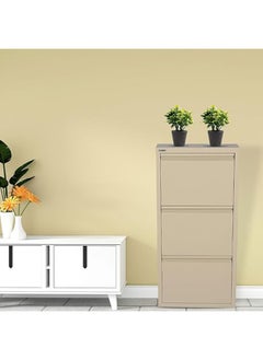 RIGID Steel Tilt Out 3 Tiers Shoe Cabinet Rack Beige 104x50x17.5cm  - Image 1