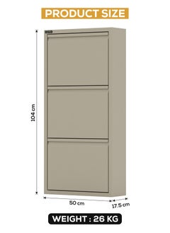 RIGID Steel Tilt Out 3 Tiers Shoe Cabinet Rack Beige 104x50x17.5cm  - Image 2
