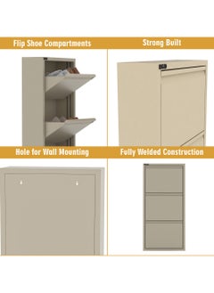 RIGID Steel Tilt Out 3 Tiers Shoe Cabinet Rack Beige 104x50x17.5cm  - Image 3