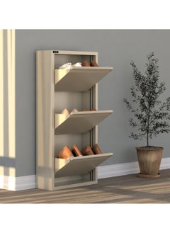 RIGID Steel Tilt Out 3 Tiers Shoe Cabinet Rack Beige 104x50x17.5cm  - Image 4