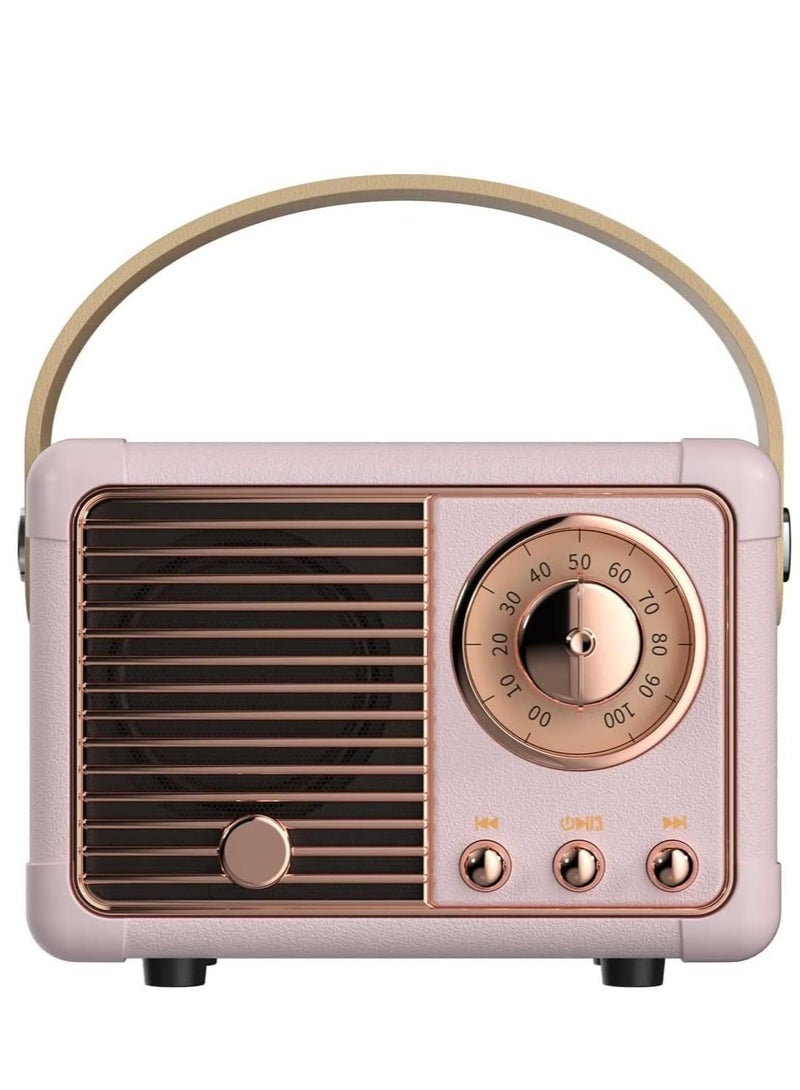 HM-11 Bluetooth Portable Radio, Retro Style Mini Speaker with Clear Stereo Sound, Rich Bass for iPhone, Android Devices and Tablets (Pink)  - Image 1