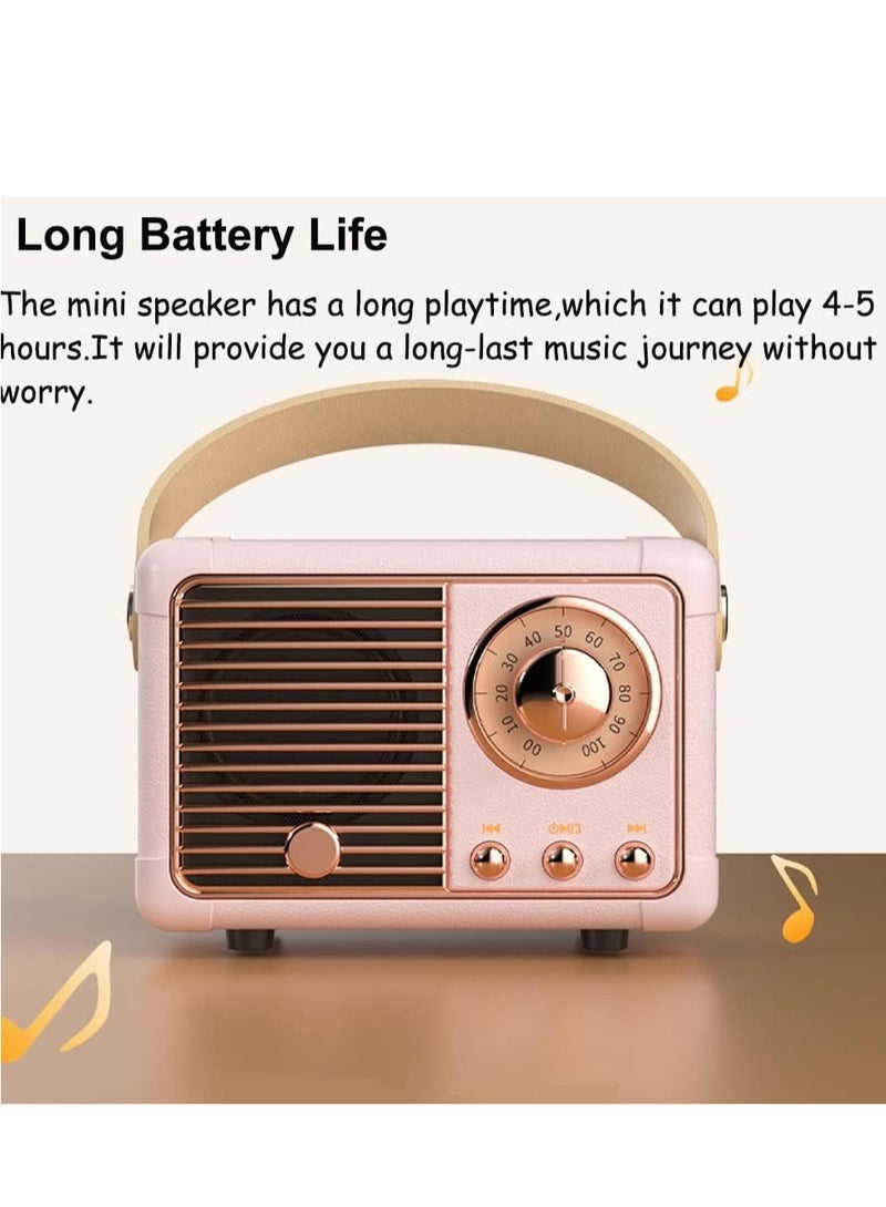 HM-11 Bluetooth Portable Radio, Retro Style Mini Speaker with Clear Stereo Sound, Rich Bass for iPhone, Android Devices and Tablets (Pink)  - Image 3