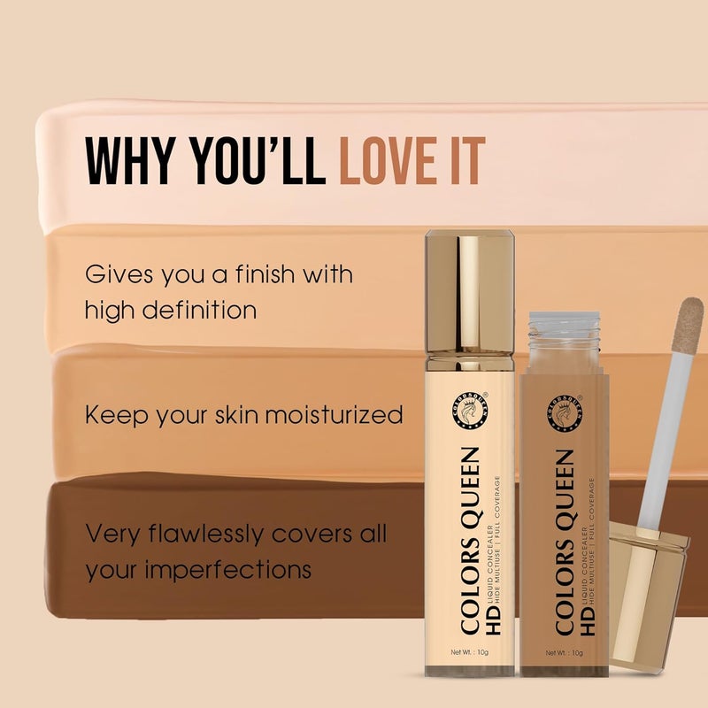 COLORS QUEEN Colors Queen HD Liquid Concealer Crease Proof Long Lasting Lightweight Concealer with Full Coverage Matte Finish Easily Blendable Concealer for Face Makeup Shade 08 10g - Image 5