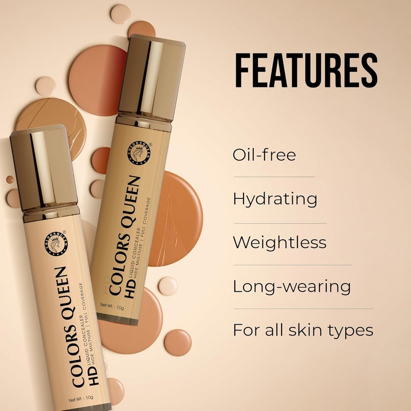 COLORS QUEEN Colors Queen HD Liquid Concealer Crease Proof Long Lasting Lightweight Concealer with Full Coverage Matte Finish Easily Blendable Concealer for Face Makeup Shade 08 10g - Image 4