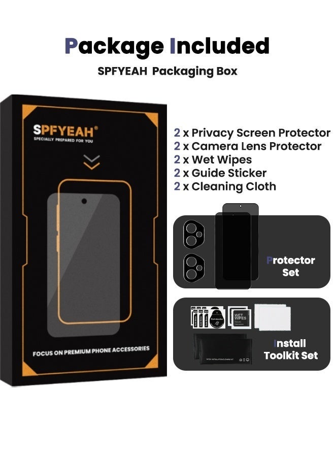 [2+2 Pack] Honor 400 Privacy Screen Protector with Camera Lens Protector, [28° Anti-Spy][9H Hardness][Fingerprint Unlock][Touch Sensitive][Anti Scratch][Bubble Free][Case Friendly] Protector Set for Honor 400 5G 6.55 inch (Boxed, 2+2 PCS) - Image 2