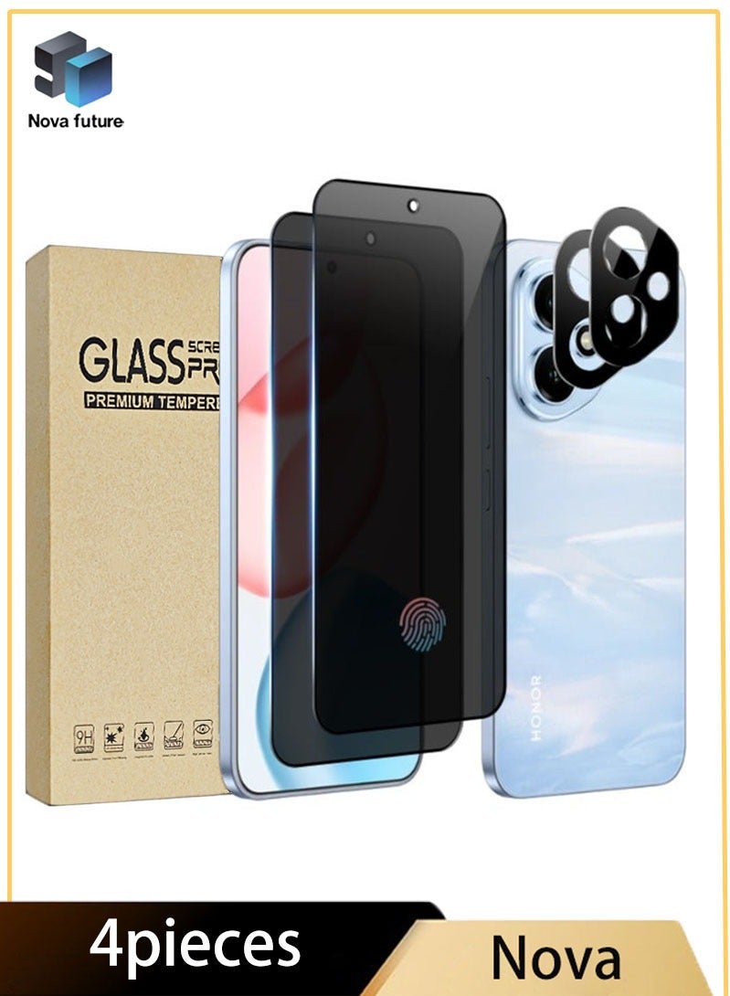 [2+2 Pack] Honor 400 Privacy Screen Protector with Camera Lens Protector, [28° Anti-Spy][9H Hardness][Fingerprint Unlock][Touch Sensitive][Anti Scratch][Bubble Free][Case Friendly] Protector Set for Honor 400 5G 6.55 inch (Boxed, 2+2 PCS) - Image 1