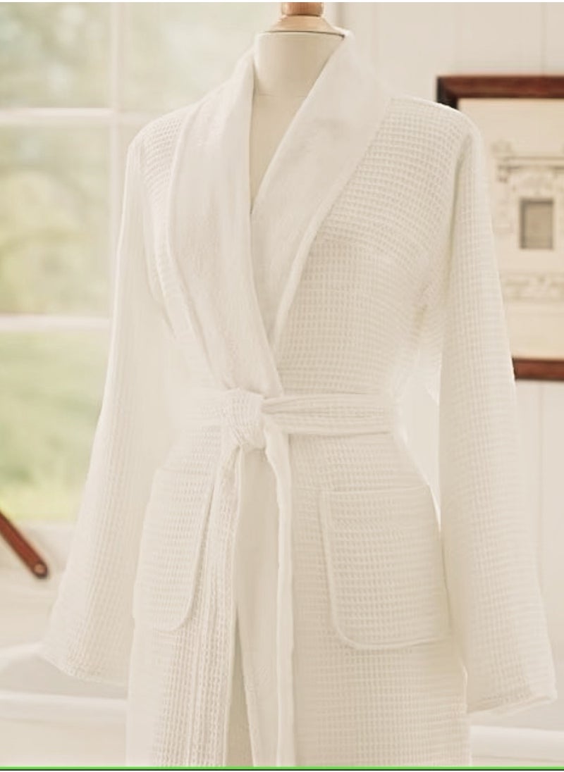 MAXQON Bathrobe (Unisex) - Luxurious Cotton Waffle With Terry Inside Double Layer Highly Absorbent Super Soft Bathrobes For Women & Men- Adult Size, Color White  - Image 4