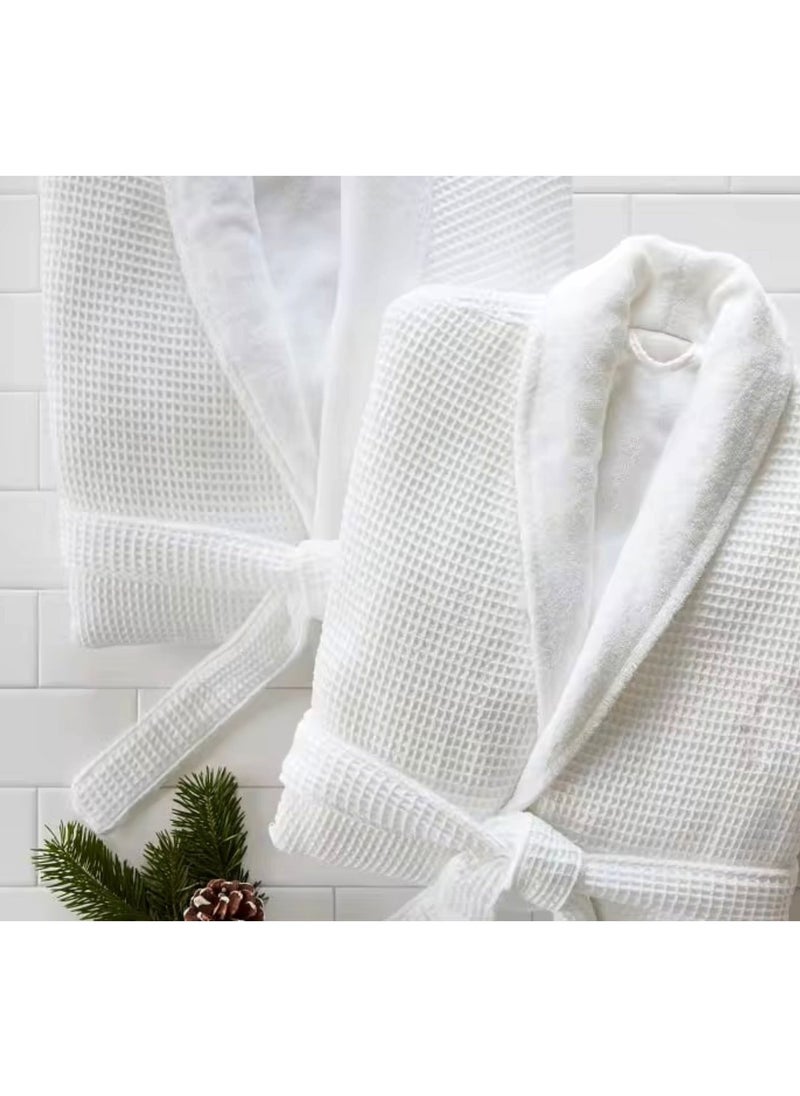 MAXQON Bathrobe (Unisex) - Luxurious Cotton Waffle With Terry Inside Double Layer Highly Absorbent Super Soft Bathrobes For Women & Men- Adult Size, Color White  - Image 1