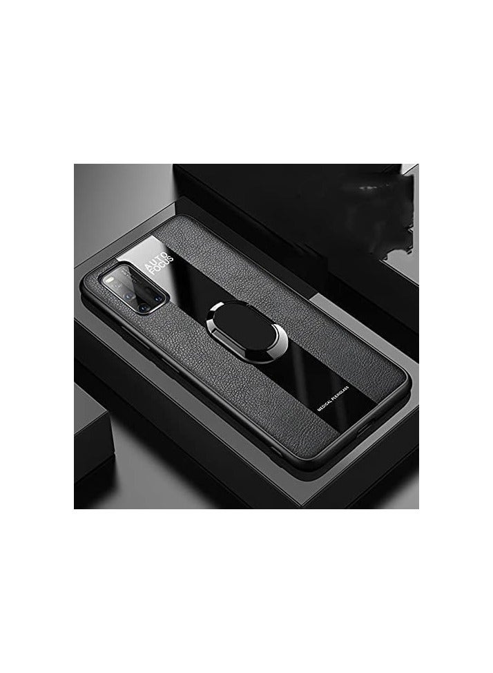 ELMO3EZZ Hard Tough Leather Magnetic Back Shockproof Drop Protection Kickstand Cover with Stand and Ring for Poco X4 Gt (Black)
