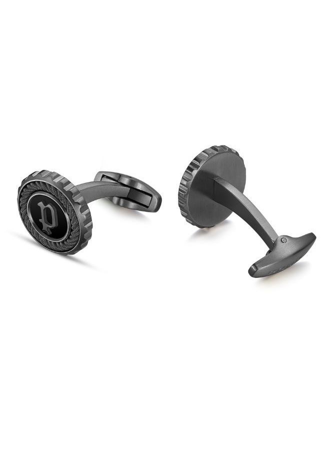 POLICE - Cable Grey and Balck Cufflinks For Men with Black Onyx Inlay - Image 1