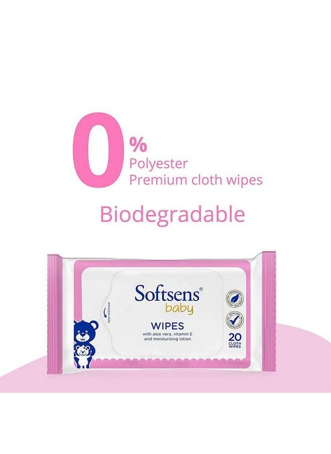 Softsens - Baby Gentle Cloth Wipes For Baby Skin Enriched With Aloe Vera & Vitamin E I Dermatologically Tested & Parben Free With Lid 20 Wipes (Pack Of 3) - Image 1