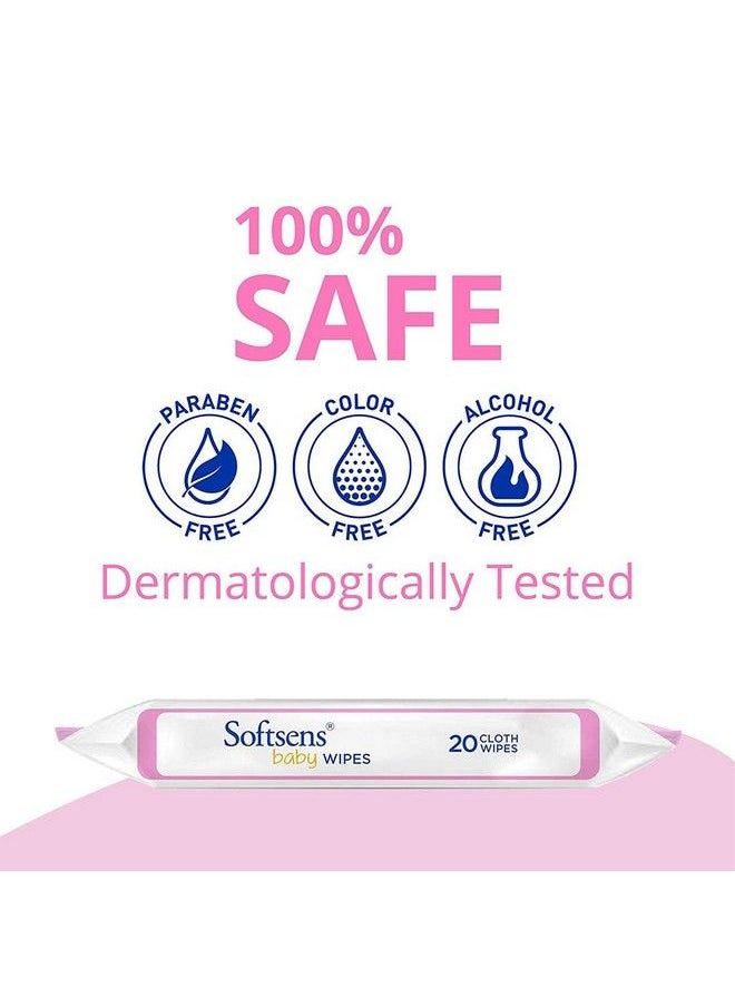 Softsens - Baby Gentle Cloth Wipes For Baby Skin Enriched With Aloe Vera & Vitamin E I Dermatologically Tested & Parben Free With Lid 20 Wipes (Pack Of 3) - Image 1